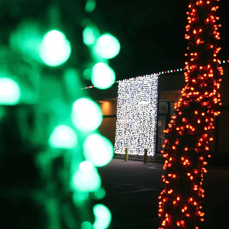 Business entrance with Christmas light installation Business entrance with Christmas light installation