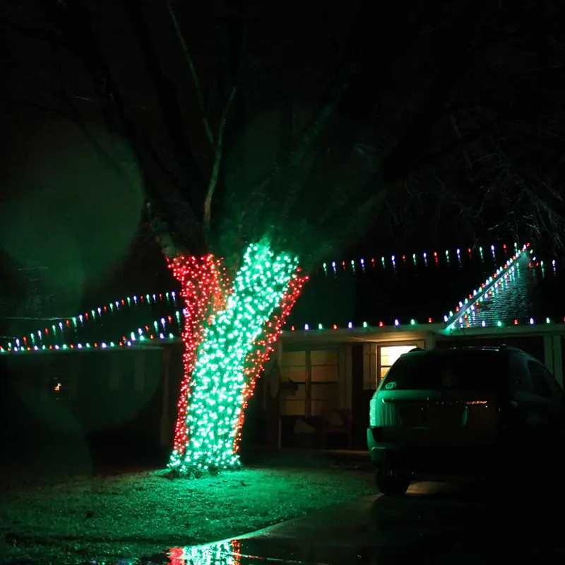 House and tree covered in Christmas lights House and tree covered in Christmas lights